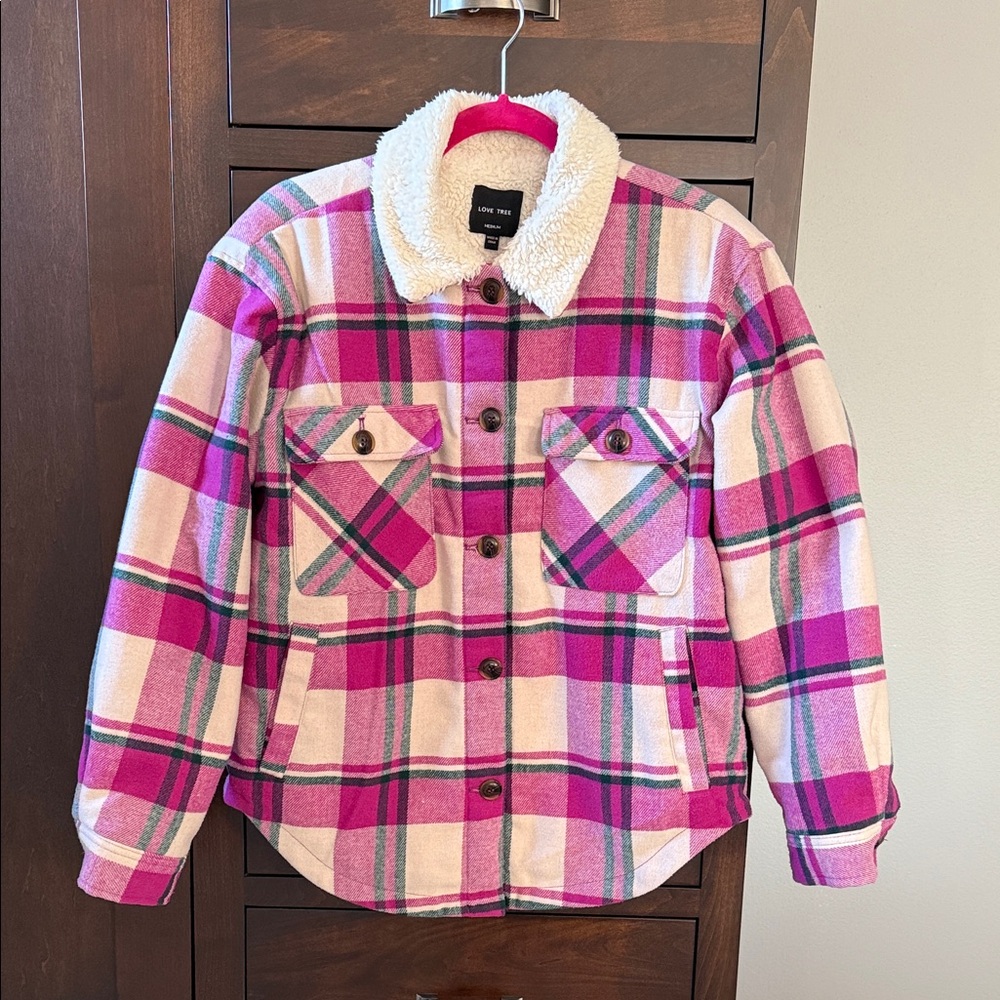 Love Tree Pink and Green Plaid Shacket